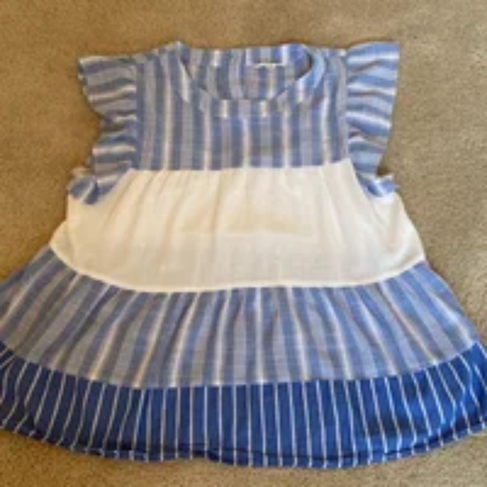 3 Tier Light Blue Ruffle Sleeve Blouse